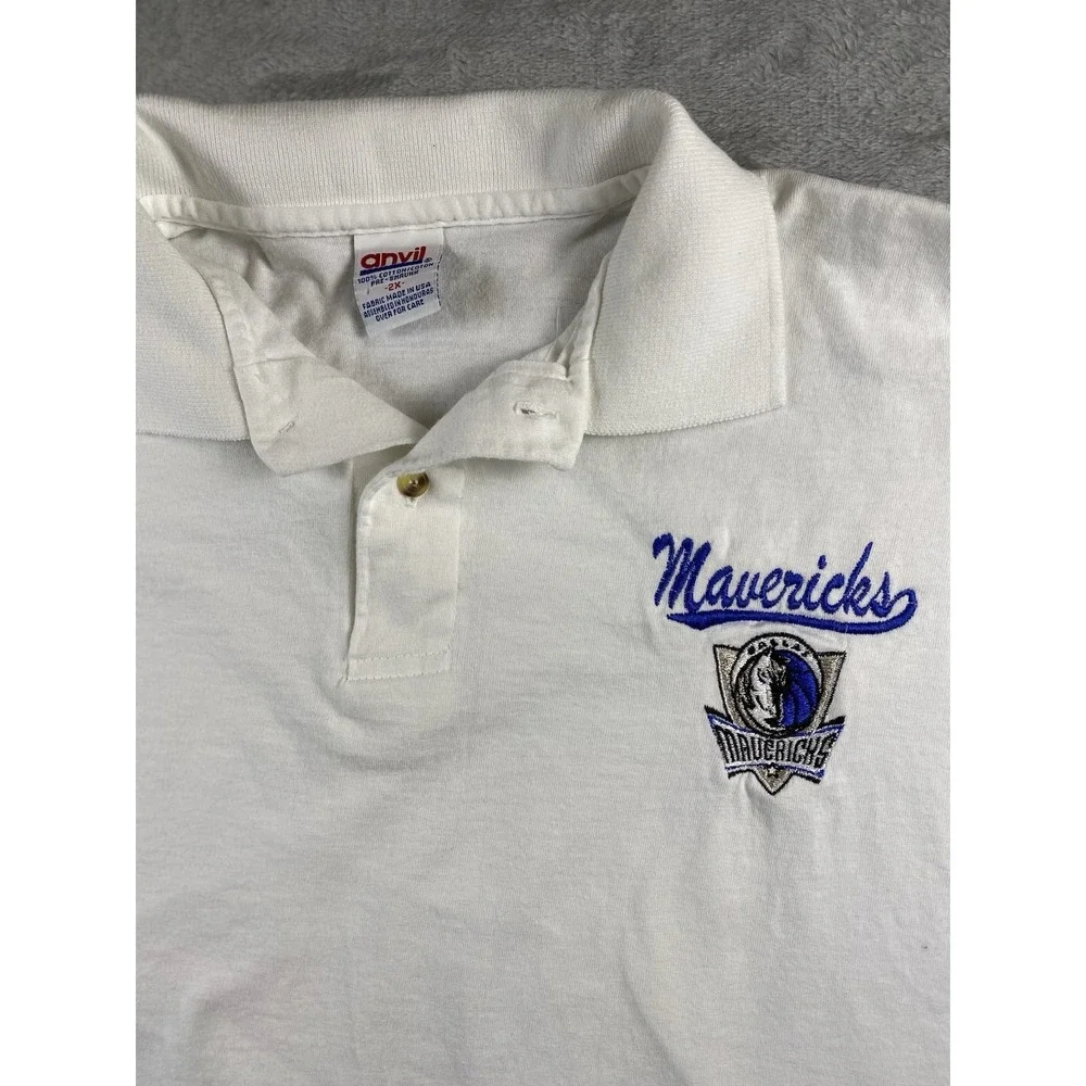 Vtg Dallas Mavericks Polo Shirt Mens‎ 2XL White Embroidered Logo NBA Y2K Sports